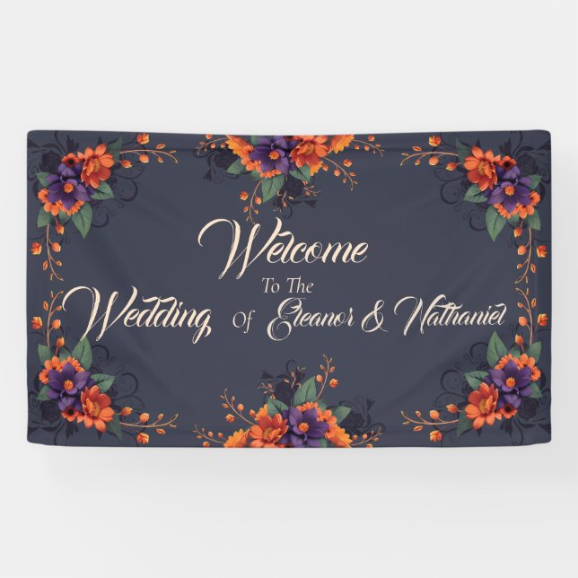 Lona Elegante cartel gótico de Boda floral 3D (Horizontal)