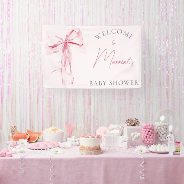 Lona Elegante Chica de Bow Rosa Baby Shower (Fiesta)
