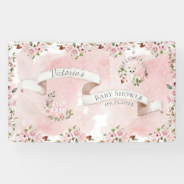 Lona Elegante Chica de nombre floral rosa Baby Shower