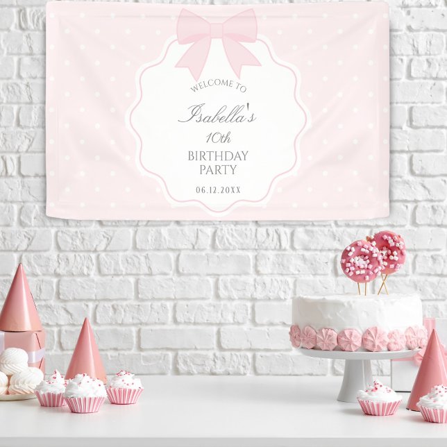 Lona Elegante Chica suave pastel rosado Bow cumpleaños  (Subido por el creador)