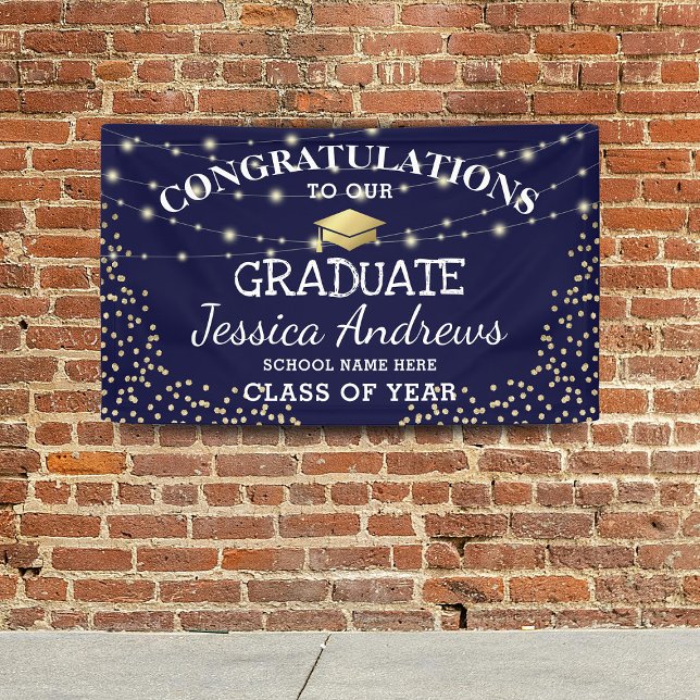 Lona Elegante Clase Navy & Gold de Graduación 2025 (Subido por el creador)