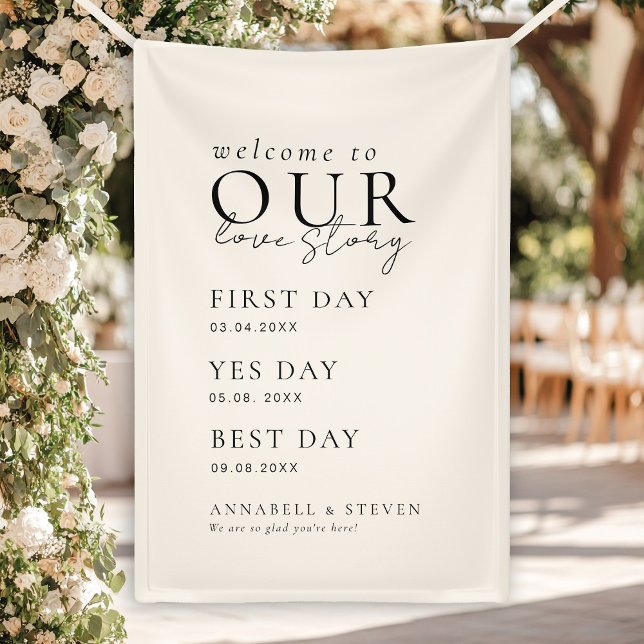 Lona Elegante, Clásico, Beige, BIENVENIDOS A NUESTRA HI (Personalized Elegant, Classic, Beige, WELCOME TO OUR LOVE STORY Banner)