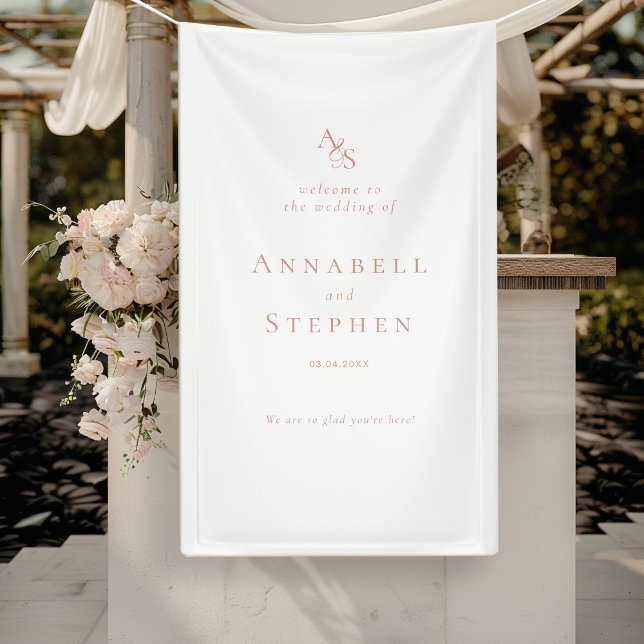 Lona Elegante, clásico, monograma, blanco, Boda (Elegant, Classic, Monogram, White-Black, Wedding Banner with your Name & Date.)