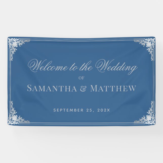 Lona Elegante Classic Blue Gray Vintage Wedding (Horizontal)
