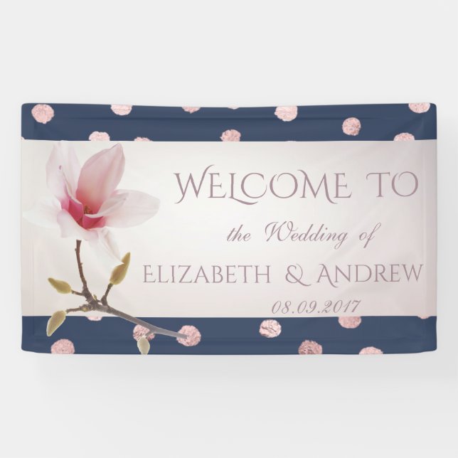Lona Elegante Confetti Elegante, Banner Magnolia Boda (Horizontal)
