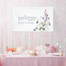 Elegante cumpleaños 35 con flores de acuarela de f
