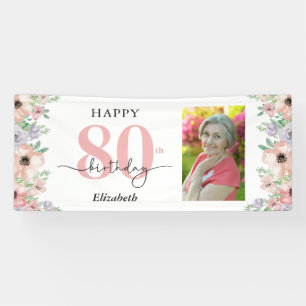Lona Elegante Cumpleaños 80 con Flores Pastel Foto