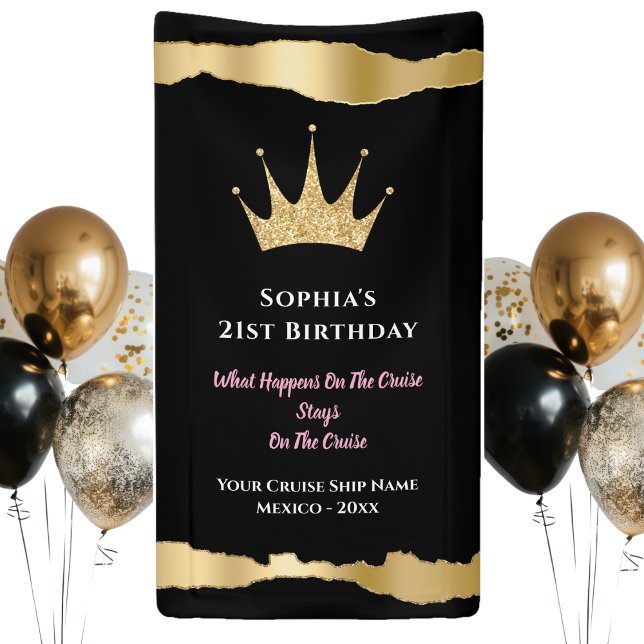 Lona Elegante cumpleaños de la puerta del crucero de or (Birthday Cruise - Celebrate the birthday girl with a gold and black elegant door decor banner. )