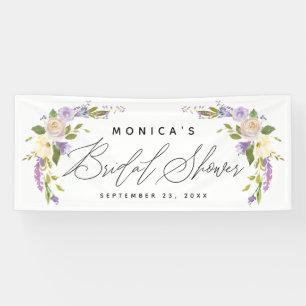 Lona Elegante Ducha Bridal Personalizada Floral Púrpura