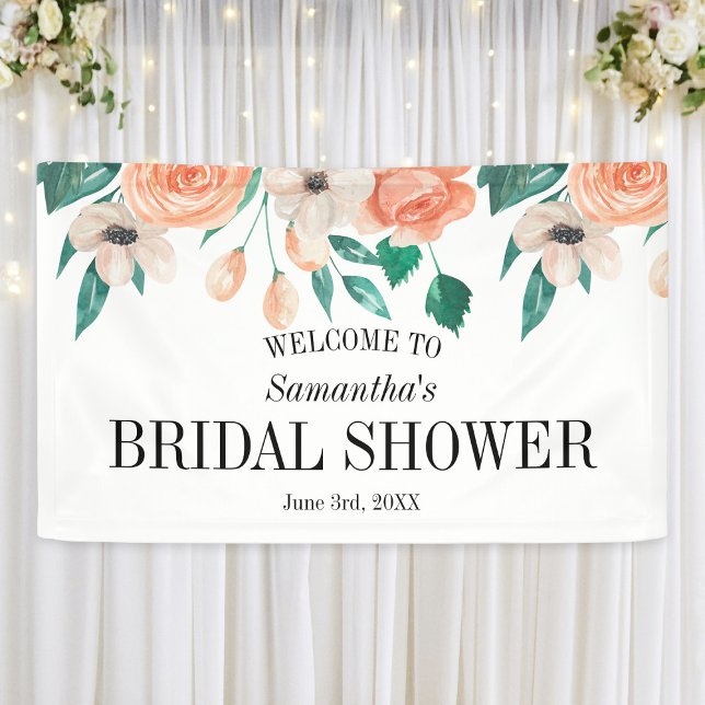Lona Elegante ducha de novias Peach personalizada (Elegant Peach Bridal Shower Personalized Banner
)