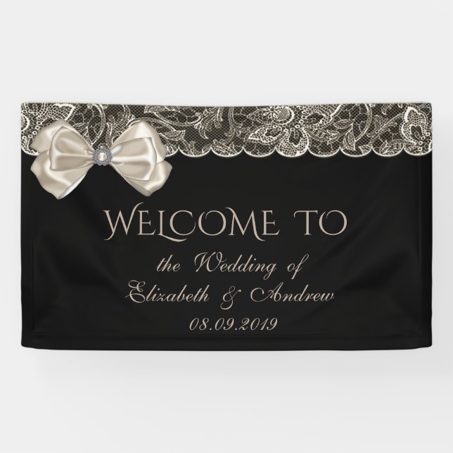 Lona Elegante, Elegante, De Lace, De Bow, Banner Boda N (Horizontal)