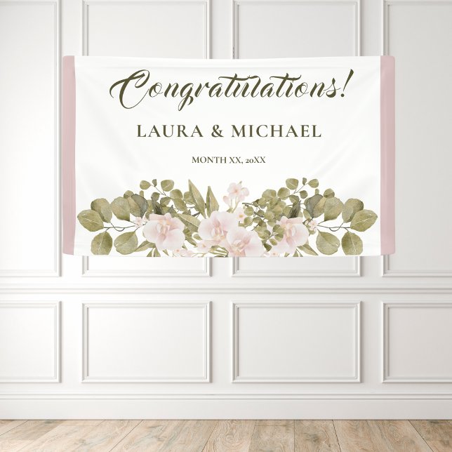 Lona Elegante Estilo BOHO Boda Rosa (Elegant Blush Pink Floral Wedding Banner)