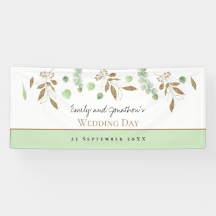 Lona Elegante Eucalyptus Green Gold Names Date Boda