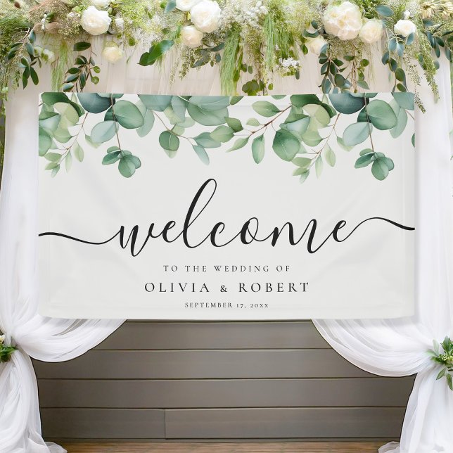 Lona Elegante Eucalyptus Greenery Boda Bienvenida (Subido por el creador)