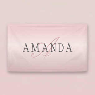 Lona Elegante Faux Rosa Oro Nombre y Monograma