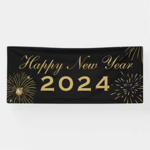 Lona Elegante Feliz Año Nuevo 2027 Fiesta de Oro Negro