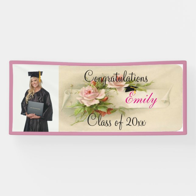 Lona Elegante, Femenina, Graduación, Foto Personalizada (Horizontal)