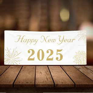 Lona Elegante Fiesta de Año Nuevo Feliz de Oro 2025