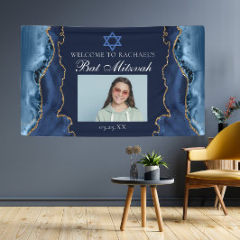 Lona Elegante Fiesta de Bat Mitzvah con Oro Azul de la