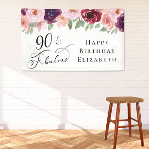 Lona Elegante fiesta de cumpleaños 90 de Floral