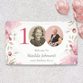 Lona Elegante fiesta de cumpleaños número 100 de Floral