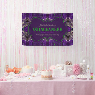 Lona Elegante Fiesta Purpurina Quinceanera Verde Púrpur