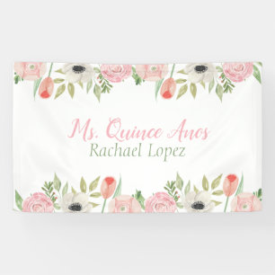 Lona Elegante Floral de color rosa y blanco