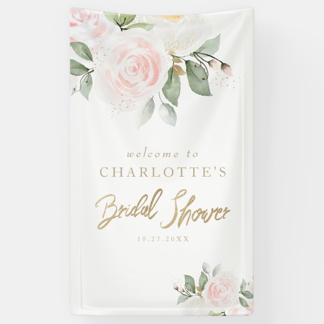 Lona Elegante Floral Gold Bridal Ducha Bienvenida (Vertical)