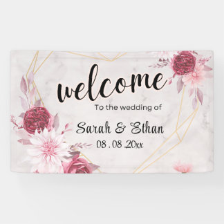 Lona Elegante floral rosa Cherry Blossom Boda bienvenid