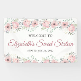 Lona Elegante Floral Rosa Dorado Dulce Dieciséis