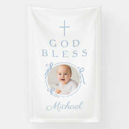 Lona Elegante foto de bebé niño azul Dios te bendiga