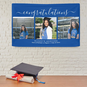 Lona Elegante foto de graduación de escritura azul y bl