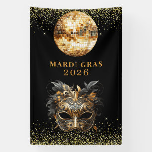 Lona Elegante Glitter de Oro Negro Mardi Gras 2026