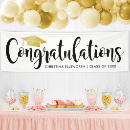 Lona Elegante Gorra de Oro Felicitaciones Graduado