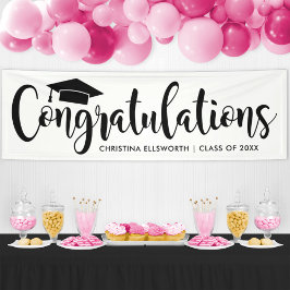 Lona Elegante Gorra Negra Felicitaciones Graduado