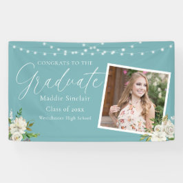 Lona Elegante Graduación Floral Turquesa Foto