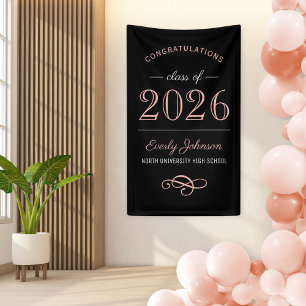 Lona Elegante Graduada de la Promoción 2026 en Oro Rosa