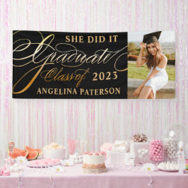 Lona Elegante Graduado de Caligrafía de Oro de 23