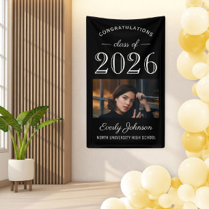 Lona Elegante Graduado de la Clase Negra de 2026 en Fot