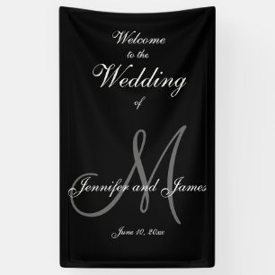 Lona Elegante Gris M Inicial y Nombre Banner Boda