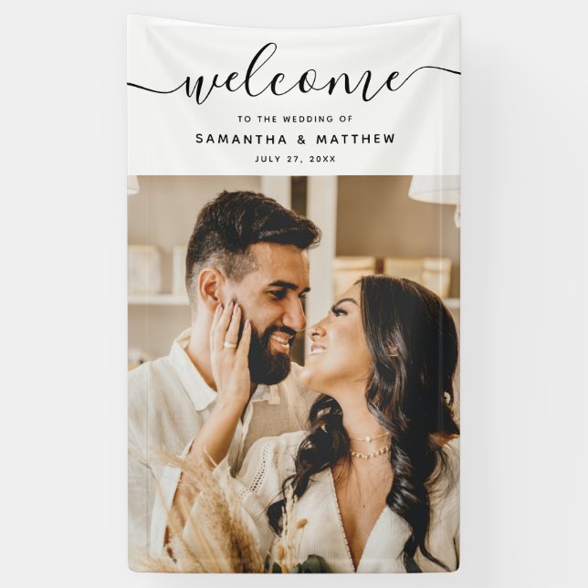 Lona Elegante Guión De Caligrafía Bienvenido Al Boda (Vertical)