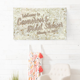 Lona Elegante guión de fondo de ducha con flores blanca