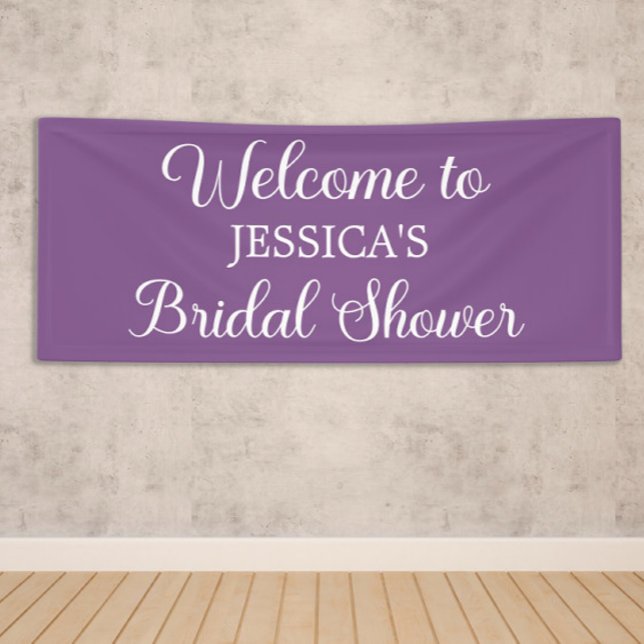 Lona Elegante guión de lluvia de boda morada (Custom purple bridal shower welcome sign.)