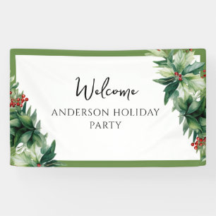 Lona Elegante Holly Berries Navidades Fiesta bienvenida