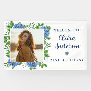 Lona Elegante Hortensia Cumpleaños 21 Personalizado Fot