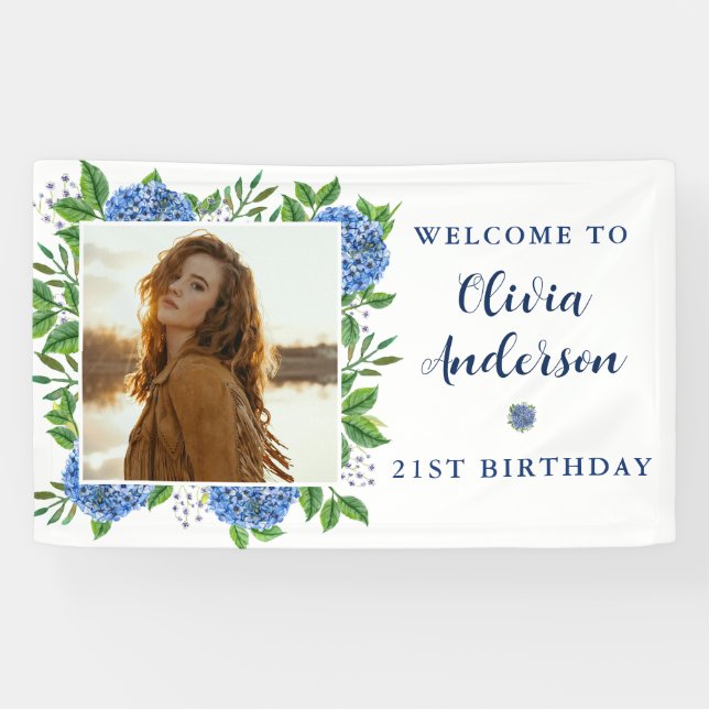 Lona Elegante Hydrangea Personalizado Foto Fiesta de cu (Horizontal)