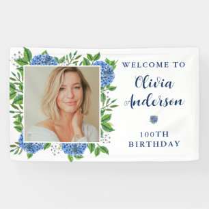 Lona Elegante Hydrangea Photo 100th Birthday Party