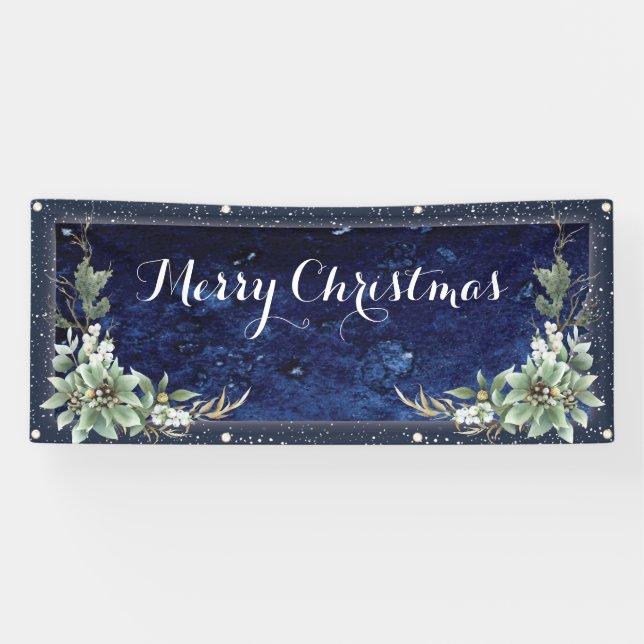 Lona Elegante invierno Floral Feliz Navidad (Horizontal)