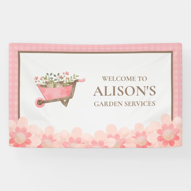 Lona Elegante Jardín Acuático Rosa Gingham (Horizontal)