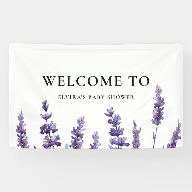 Lona Elegante lavanda floral Baby Baby Shower bienvenid (Horizontal)